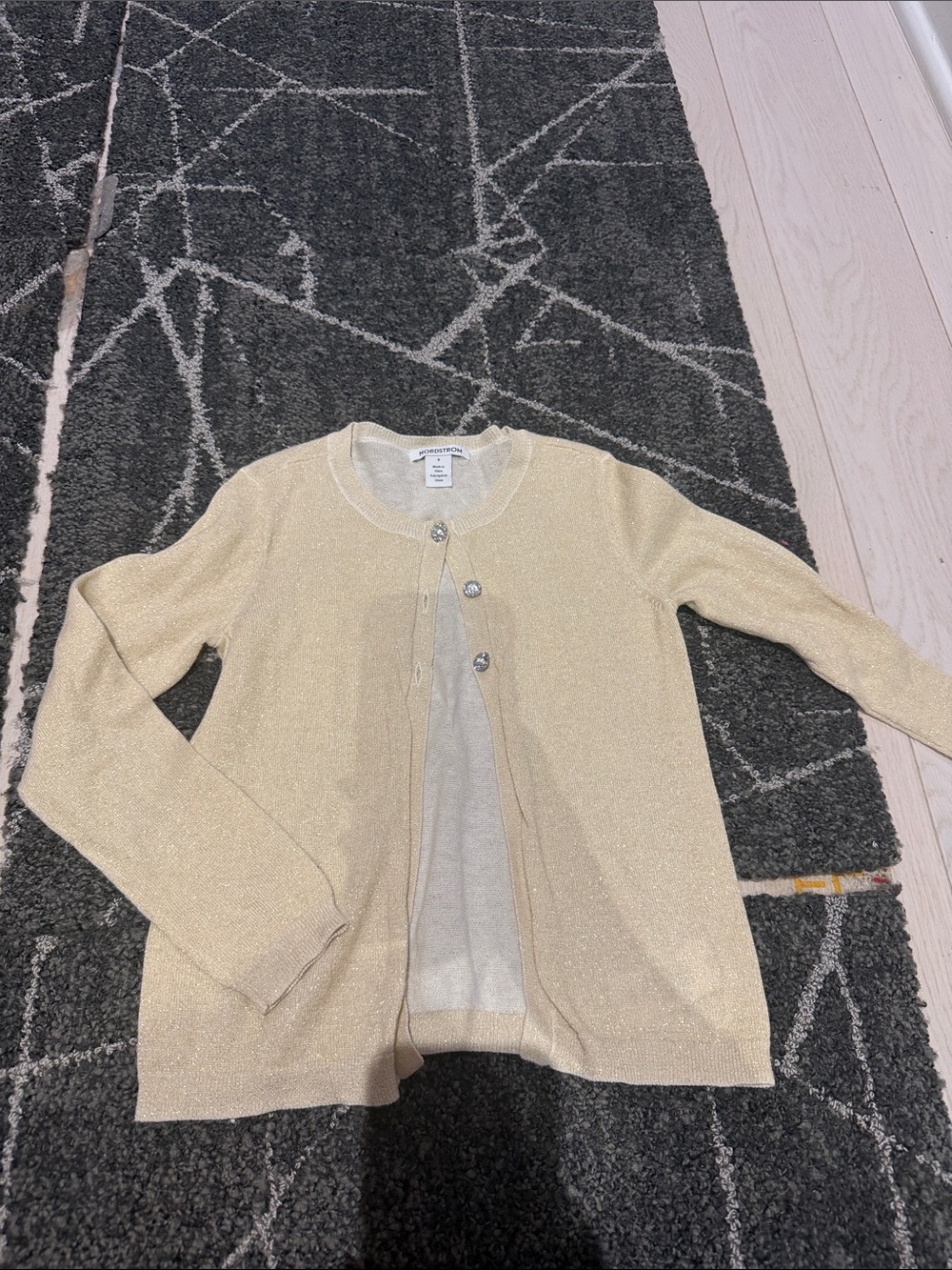 Kids Sparkle Crewneck Cardigan Sweater - Cream